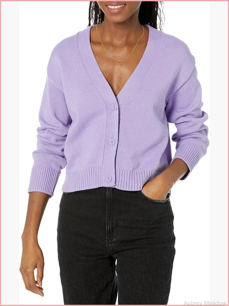 Relaxed Fit Midweight Cardigan Sweater V-Neck Cropped Cotton
